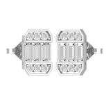 Emerald Cut Illusion Diamond Stud Earrings Cluster close up 