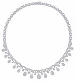 White Gold Draping Diamond Cluster Drop Collar Necklace for Brides close up necklace