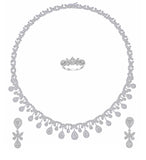 White Gold Draping Diamond Cluster Drop Collar Necklace for Brides full set 