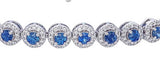18k White Gold Blue Sapphire and Diamond Halo Tennis Bracelet