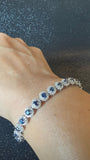 Blue Sapphire & Diamond Halo Bracelet – Luxury Sapphire Diamond Soft Bracelet