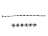 18k White Gold Blue Sapphire and Diamond Halo Tennis Bracelet