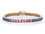 AB148 Rainbow Sapphire Tennis Bracelet 18k Rose Gold | 6ct Natural Multi-Colour Sapphires | Trinity Designer Jewel Bangkok