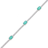 18k White Gold Emerald and Diamond Station Bracelet close up look