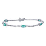 18k White Gold Emerald and Diamond Station Bracelet close up full look