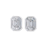 TE012  - Piecut Diamond Earrings Step Cut Bezel Set Studs for Girls
