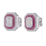 pie-cut mosaic diamond ruby double halo stud earrings 1.70ct total side view