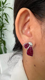 18kt gold invisible set ruby fan earrings AER069 worn, 8.70ct total, marquise diamond top, available in yellow white and rose gold