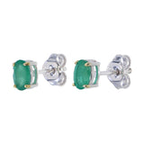 natural vivid green oval emerald stud earrings 6x4mm claw set AE214 side view