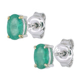 18kt white gold natural vivid green oval emerald stud earrings 6x4mm claw set AE214 sides