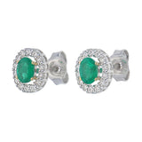 18KT White and Yellow Gold Oval Emerald Diamond Halo Stud Earrings side profile