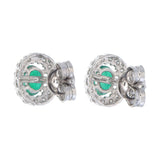 18KT White and Yellow Gold Oval Emerald Diamond Halo Stud Earrings back profile