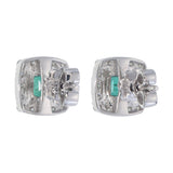 Back view of 18K White Gold Square Green Emerald Halo Earrings