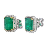 Emerald-Cut Emerald Baguette and Round Diamond Halo Stud Earrings side profile
