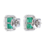 Emerald-Cut Emerald Baguette and Round Diamond Halo Stud Earrings back view 