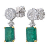 side angle Marquise Princess illusion Diamond Earrings with Emerald Dangles