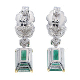 Back view angle Marquise Princess illusion Diamond Earrings with Emerald Dangles