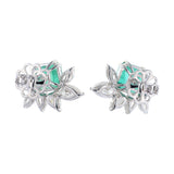 18K White Gold Marquise and Pear Lab Diamond Sunburst Studs with Green Emerald back view of 7 mm push backs