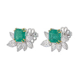 18K White Gold Marquise and Pear Lab Diamond Sunburst Studs with Green Emerald side to side view