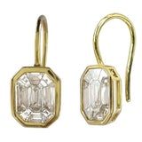 18KT Yellow Gold Baguette Illusion Emerald Cut Diamond French Wire Drop Earrings