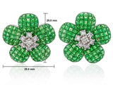 18k White Gold Invisible-Set Tsavorite Flower Stud Earrings with dimensions