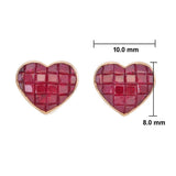 18KT Rose Gold Invisible Cut Ruby Heart Stud Earrings with dimensions