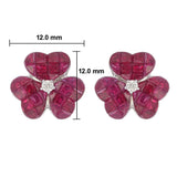 Minimal Invisible Setting Ruby Diamond Flower Stud Earring front view with dimensions
