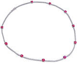 18k White Gold Ruby and Diamond Station Tennis Necklace