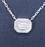 TNK012 pie-cut diamond necklace close-up showing seamless emerald-shape mosaic face in full bezel setting