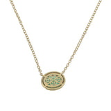 18KT Yellow Gold Oval Emerald Diamond Halo Pendant Necklace close up back