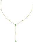 18KT Yellow Gold Oval and Pear Emerald Diamond Bezel Station Lariat Necklace back view 