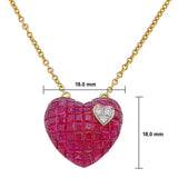 Invisible Setting Ruby Heart Pendant Necklace with Dimensions
