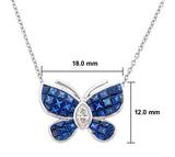 18kt white gold invisible set blue sapphire butterfly pendant ANK030, 2.50ct natural sapphire wings, 0.25ct marquise diamond body, 18x12mm, on chain