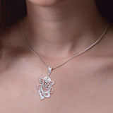 18kt gold diamond Ganesha pendant APD057 worn on chain, 2.60ct baguette and pavé diamond setting, 5cm length, available in yellow white and rose gold, fine jewellery made in Bangkok Thailand