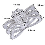 Baguette Illusion Piecut Emerald Diamond Triple Split Shank Ring with dimensions