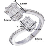 Toi et moi Pie Cut Diamond Open Ring in 18KT White Gold  with dimensions