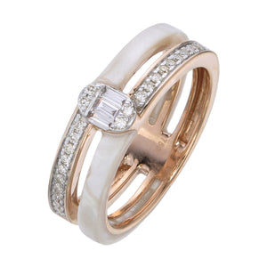 AR1213 - Mother of Pearl Ceramic Ring in 18kt Pink Gold with Natural Diamonds