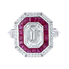 Pie cut diamond ring with ruby & diamonds