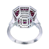 18kt white gold pie-cut diamond invisible set ruby double halo ring 3.70ct VVS FG 