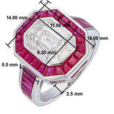AR1320 — 4ct face-up illusion ring with 1ct pie-cut diamonds and rubies in 18kt gold. with dimensions