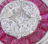 Close-up of marquise and princess diamond illusion cluster in AR1334, four fancy-cut natural diamonds precision-fitted to create seamless 2ct round brilliant face-up appearance, F–G colour VS clarity