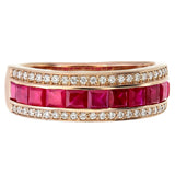 18kt Gold Channel Set Ruby & Diamond Pavé Band Ring | 2.00ct Total front view