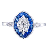 18kt gold marquise illusion diamond ring invisible set sapphire halo side view