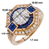 AR1344 Art Deco Diamond & Sapphire Octagonal Ring | 2.20ct Sapphire | 18kt Rose Gold with dimensions