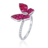 18KT White Gold Invisible Setting Ruby Diamond Butterfly Ring side view
