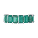 18KT White Gold Seven-Stone Emerald Cut Emerald Band top view