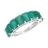 18KT White Gold Seven-Stone Emerald Cut Emerald Band front view