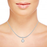 18kt gold pie-cut diamond halo pendant TNK018 worn on chain, 1.00ct total, available in yellow white and rose gold