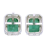 18K Emerald and Diamond Halo Stud Earrings -Minimal design back view close up