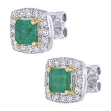 Square Cut Emerald & Diamond Halo Stud Earrings – Custom Fine Jewelry | 9kt–18kt Gold Manufacturing